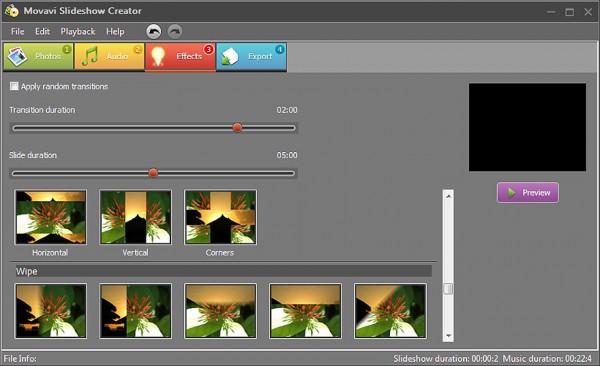 Movavi Slideshow Creator – удобная программа, предназначенная специально для создания слайд-шоу из картинок и фотографий! 